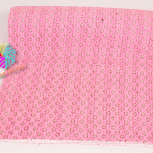 Pink Floral Kantha Quilt, Handmade Cotton Bedspread, Indian Block Print Blanket, Lightweight Boho Bedding, Pink Kantha Throw