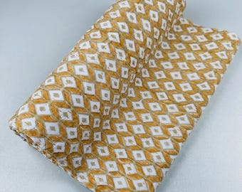Indyjska kołdra Kantha w kolorze musztardowym, geometryczna kołdra Kantha | Ręcznie robiony bawełniany narzuta na łóżko | Nowoczesna pościel boho w stylu indyjskim