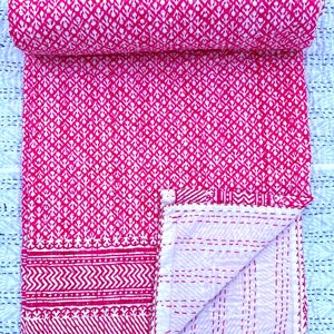 Pink Kantha Quilt Pink Floral Bedspread Kantha Quilt Handmade - Etsy