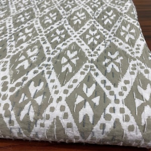 Grey Indian Block Print Kantha Quilt: Handmade Cotton Boho Bedspread