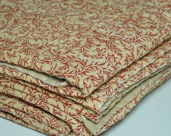 Kantha throw Red Vine Block Print Indian Kantha Quilt Handmade Cotton Bedspread | Beige Floral Jaal Pattern Lightweight Blanket