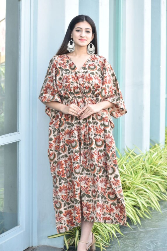 Handblock Dress Block Print Caftan Dress for Women Kaftan for
