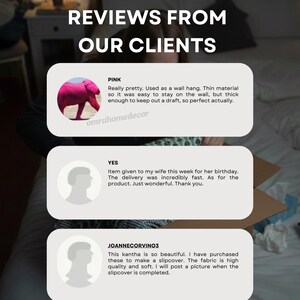 K&ouml;nnte beinhalten: Bild von Kundenrezensionen. Der Text oben lautet &bdquo;REVIEWS FROM OUR CLIENTS&ldquo;. Die Bewertungen befinden sich in wei&szlig;en K&auml;stchen mit einem rosa Elefanten, einer Silhouette und einer weiteren Silhouette. Die Bewertungen stammen von Pink, Yes und Joannecorvino3.