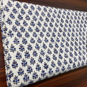 Indigo Blue Kantha Quilt: Handmade Floral Throw, Indian Block Print