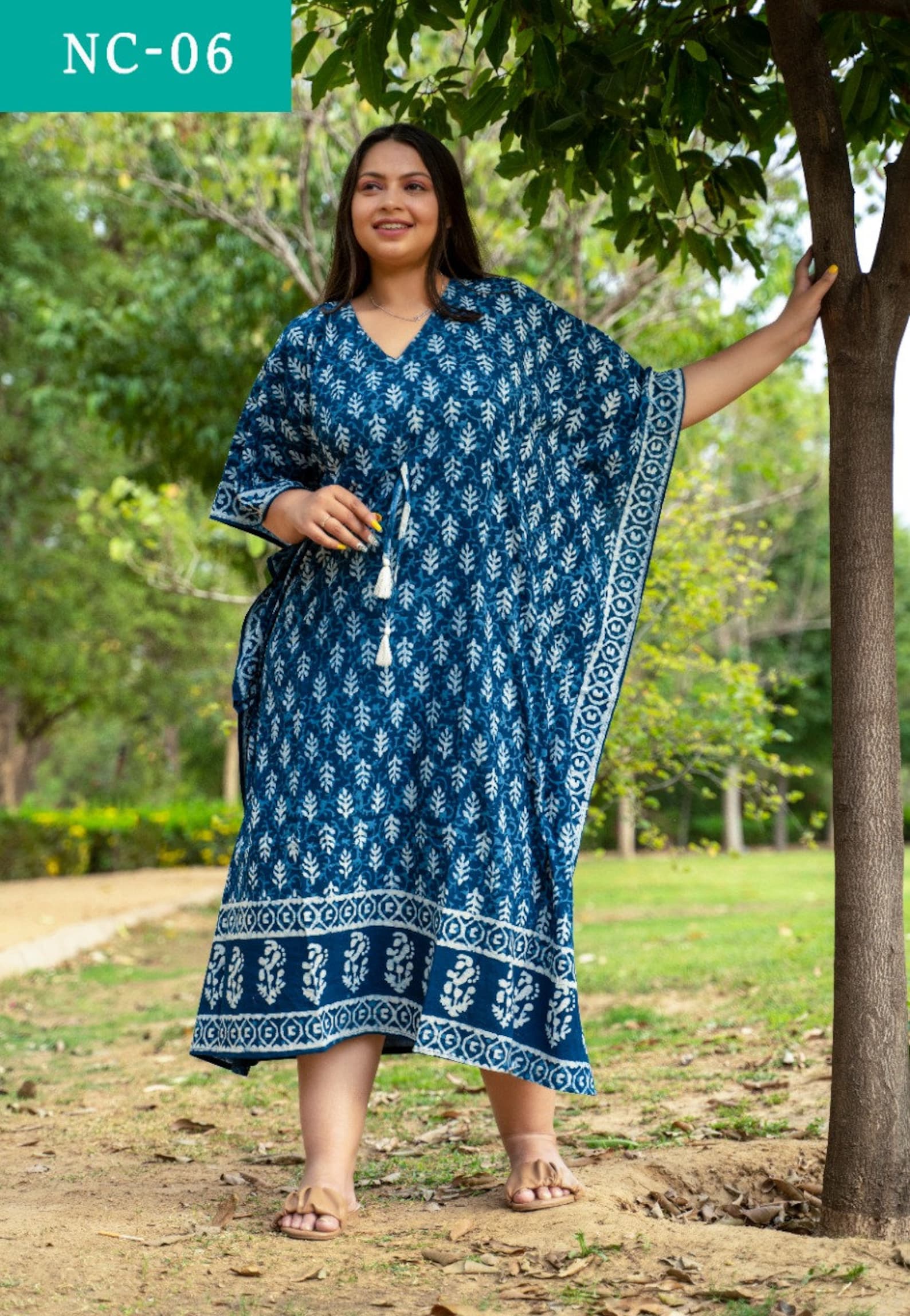 Hand Block Printed Blue Kaftan Indian Cotton Caftan Lounge Etsy