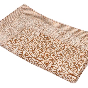 Brown Handmade Indian Block Print Kantha Quilt – Handmade Cotton Bedspread with Plain Back – Boho Kantha Bedding Throw Blanket in 3 Sizes