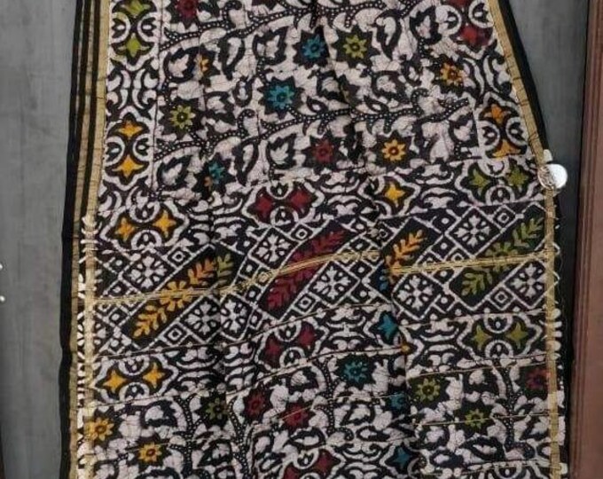 Black - Chanderi Silk Hand Block Print Bagru Saree with Zari Border 12