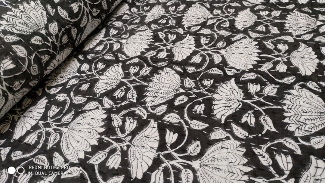 Black Kantha Hand Block Print Cotton Kantha Quilt Indian - Etsy
