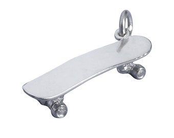 Skateboard Charm Sterling Silver 925 for Bracelet or Necklace Tiny Longboard 