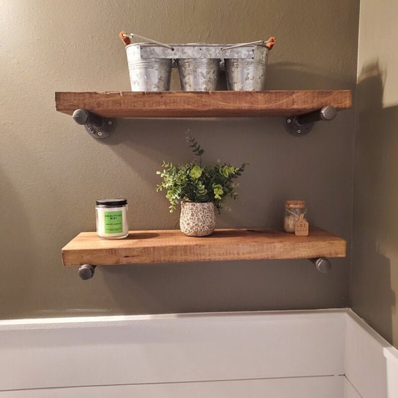 Multisize Wood Rustic Pipe Shelves Reclaimed Wood Shelves Etsy