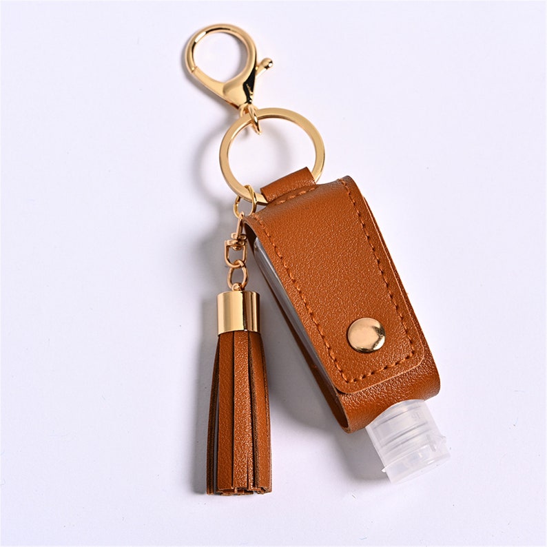 Travel Bottle Keychain Holder Hand Sanitizer Leather Refillable Container Flip Reusable Bottle Key Chain Tassel Zipper Bag Clips