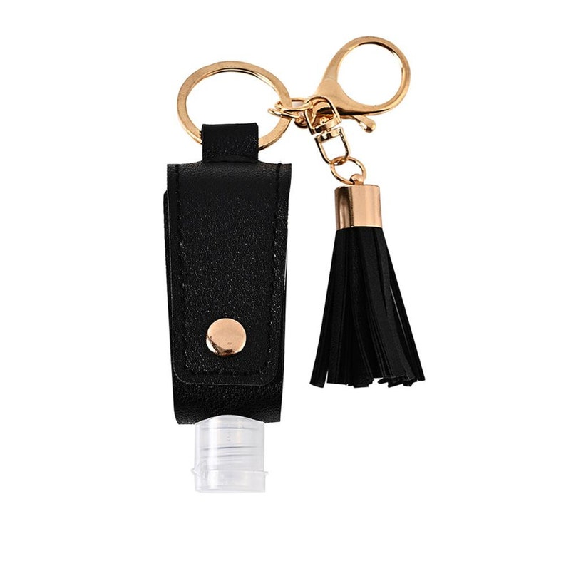 Travel Bottle Keychain Holder Hand Sanitizer Leather Refillable Container Flip Reusable Bottle Key Chain Tassel Zipper Bag Clips