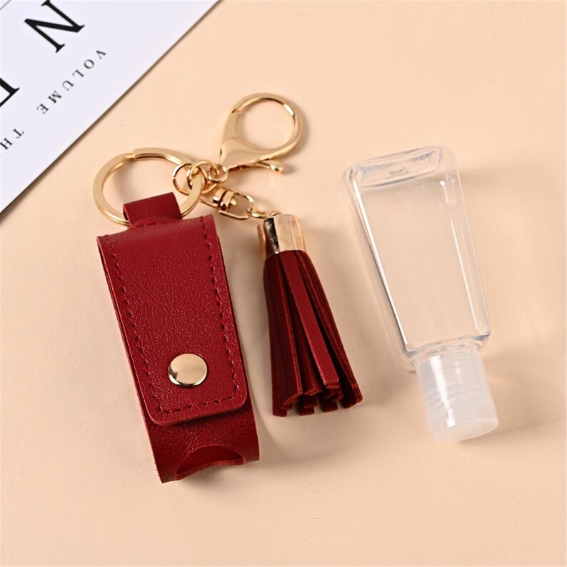 Travel Bottle Keychain Holder Hand Sanitizer Leather Refillable Container Flip Reusable Bottle Key Chain Tassel Zipper Bag Clips