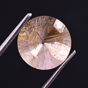 Faceted Golden Rutile Quartz Gemstone: Round Healing Crystal, 3.2 Ct