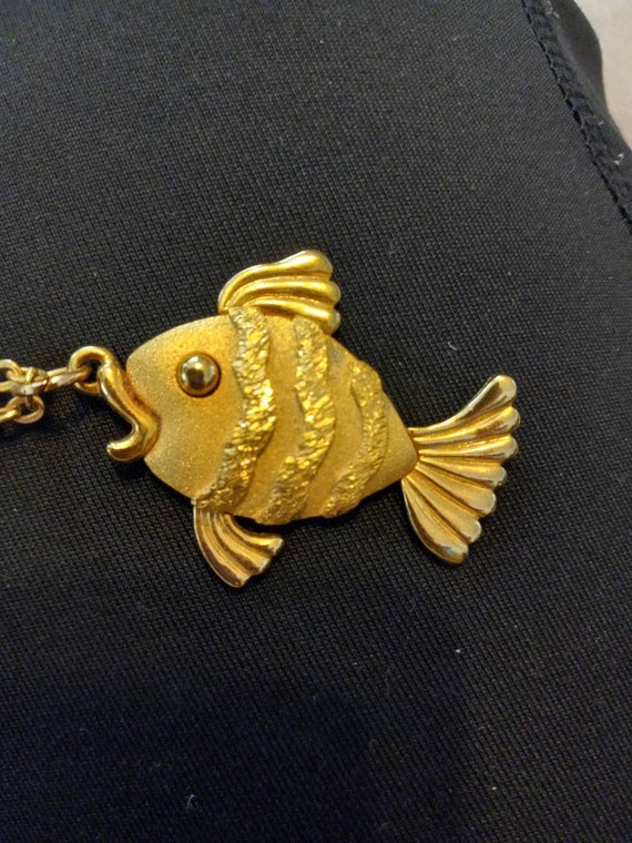Signed JJ Vintage Gold Fish Pendant Necklace