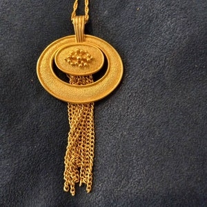 Avon Vintage Goldtone Tassel  Necklace with Twisted Chain - Oval Textured Design