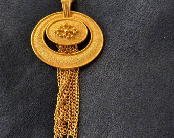 Avon Vintage Goldtone Tassel  Necklace with Twisted Chain - Oval Textured Design