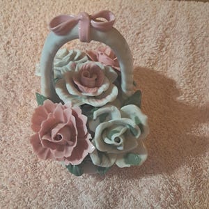 Vintage Porcelain Basket with Flowers