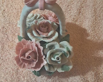 Vintage Porcelain Basket with Flowers