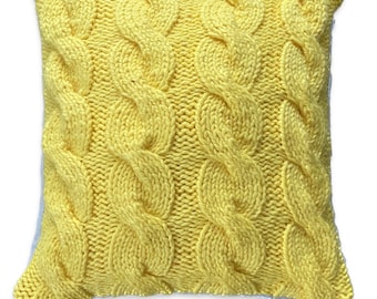 Federa per cuscino lavorata a maglia a mano, cuscino giallo 18x18