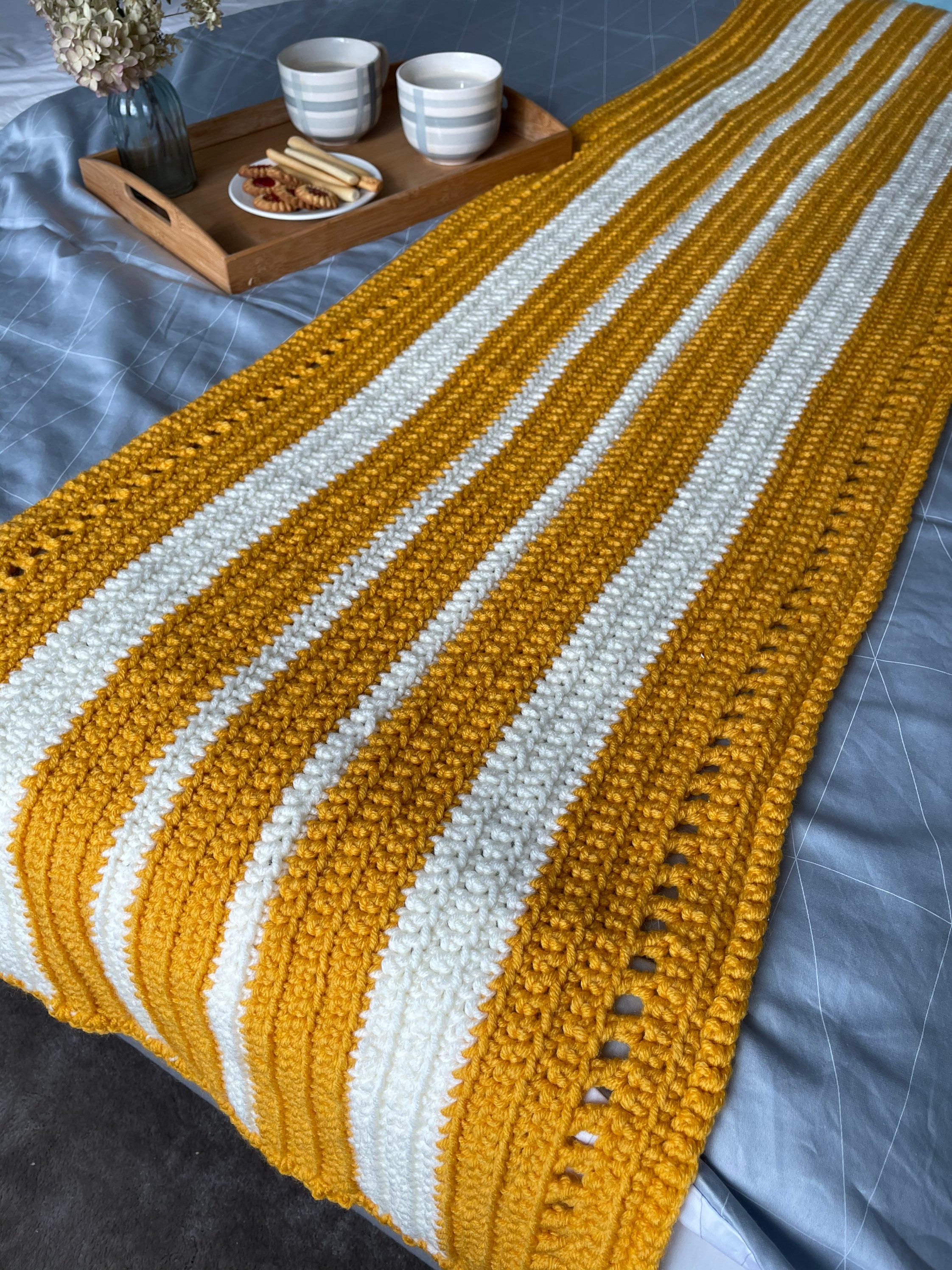 Crochet BED RUNNER, Bed Blanket, YELLOW Bed Scarf 24x86 Inches Etsy UK