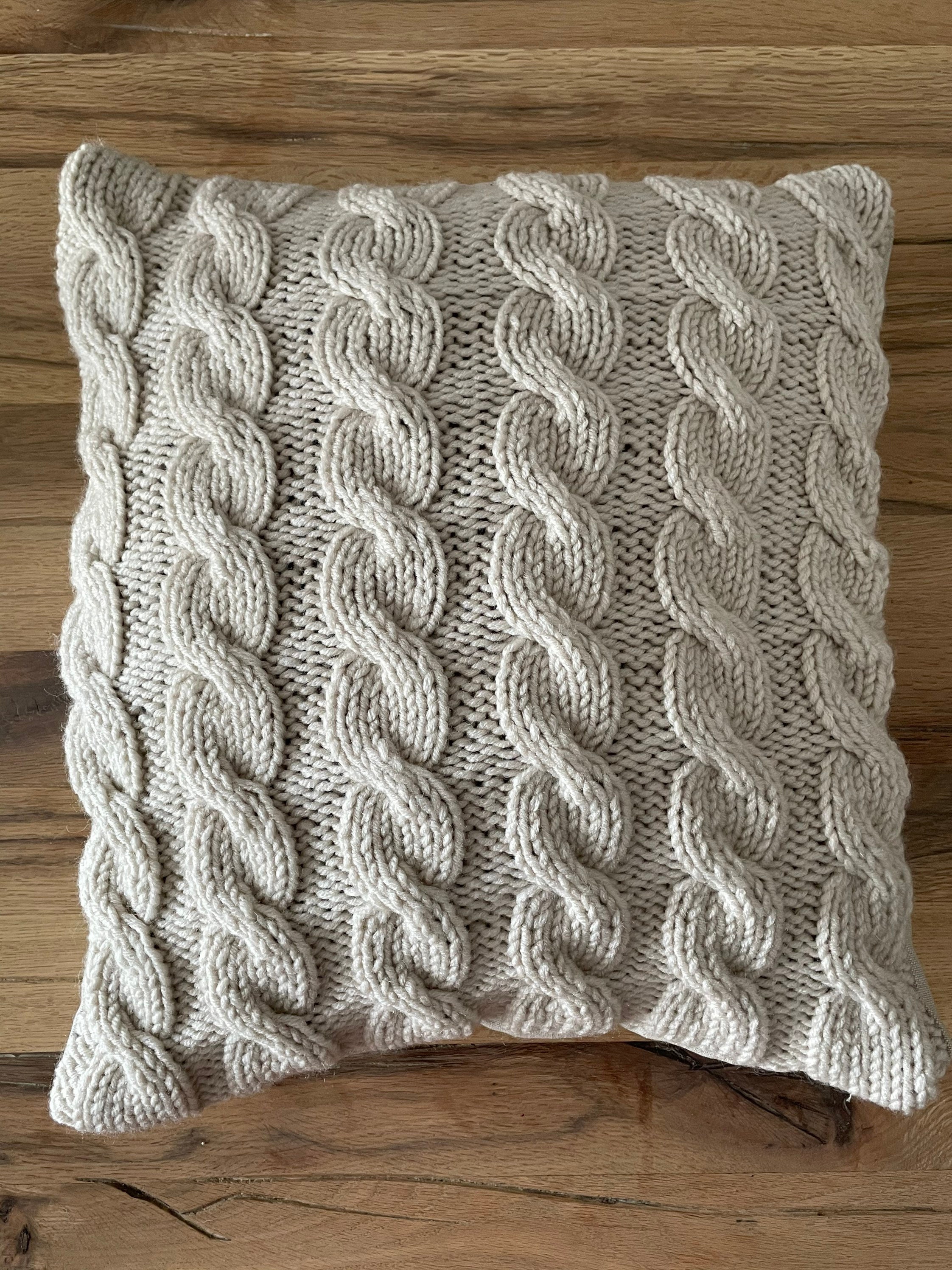Knitted Pillow Cover, Hand Knit, Cable Knit Pillow Case 18x18 Inches, Throw Pillow Cover, Ivory