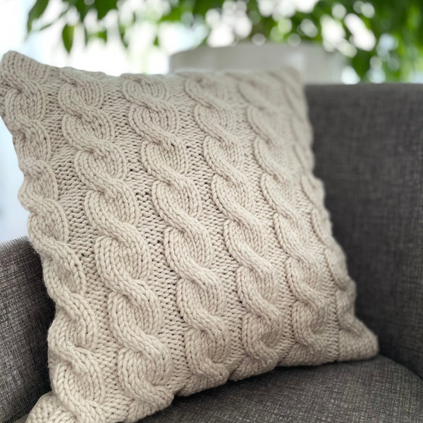 KNITTED PILLOW COVER,  throw pillow case in cream, ivory, brown, blue, grey color, 16x16, 18x18, 20x20, 22x22, 20x26, 24x24, 26x26 inches