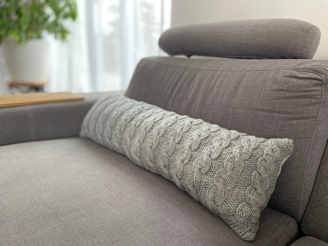 KNITTED LUMBAR PILLOW Cover in Cream, Ivory, Grey, Brown Color 12x20