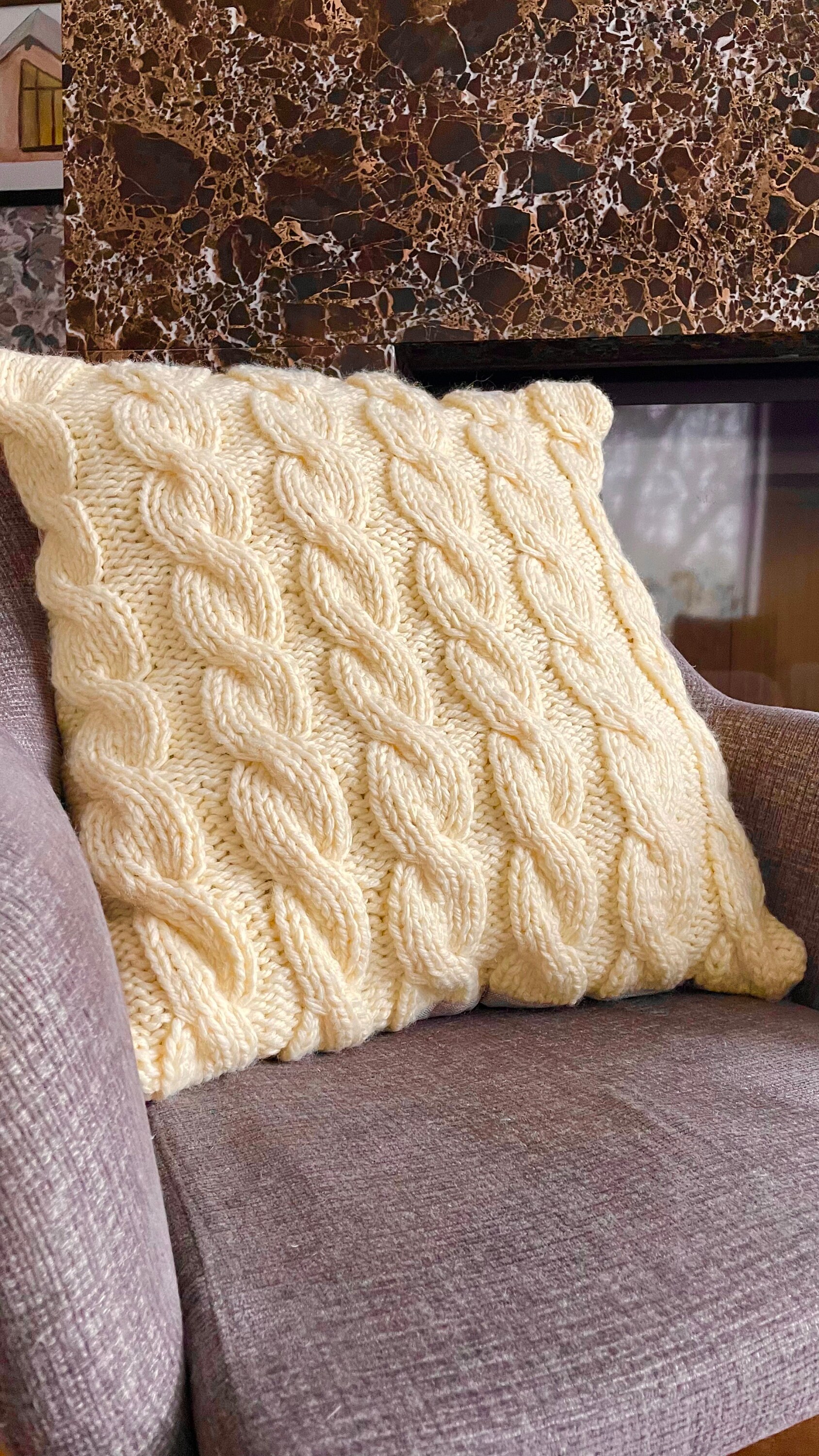 KNITTED PILLOW COVER Hand Knit Cable Knit Pillow Case 20x20
