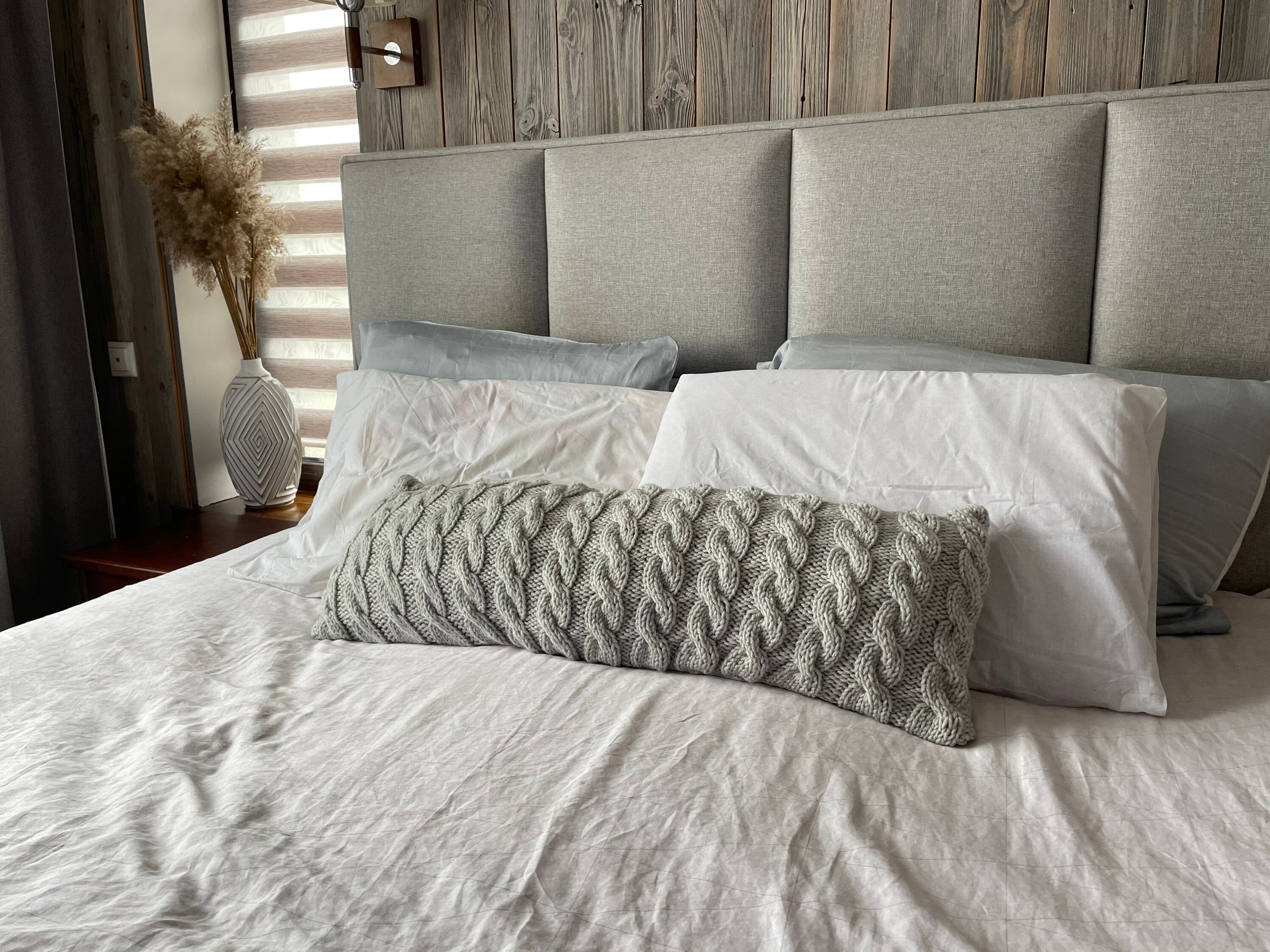 KNITTED LUMBAR PILLOW Cover in Cream, Ivory, Grey, Brown Color 12x20