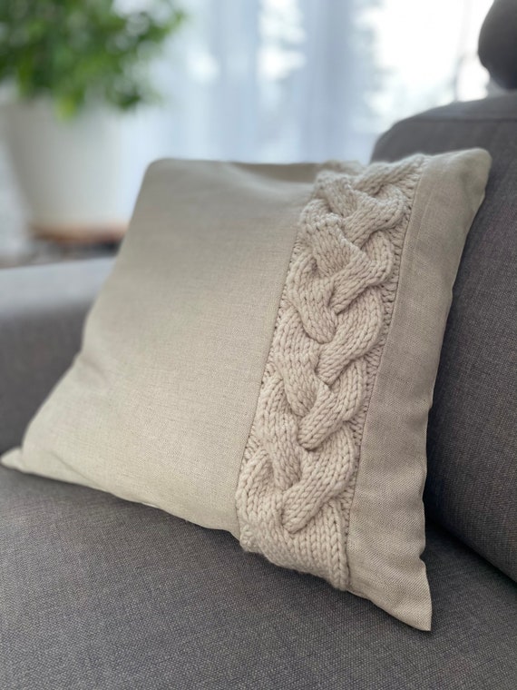 Decorative Linen Pillow Cover Cable Knit Pillow Case Ivory Color Throw Pillow Cover 18x18 Inches Etsy Canada