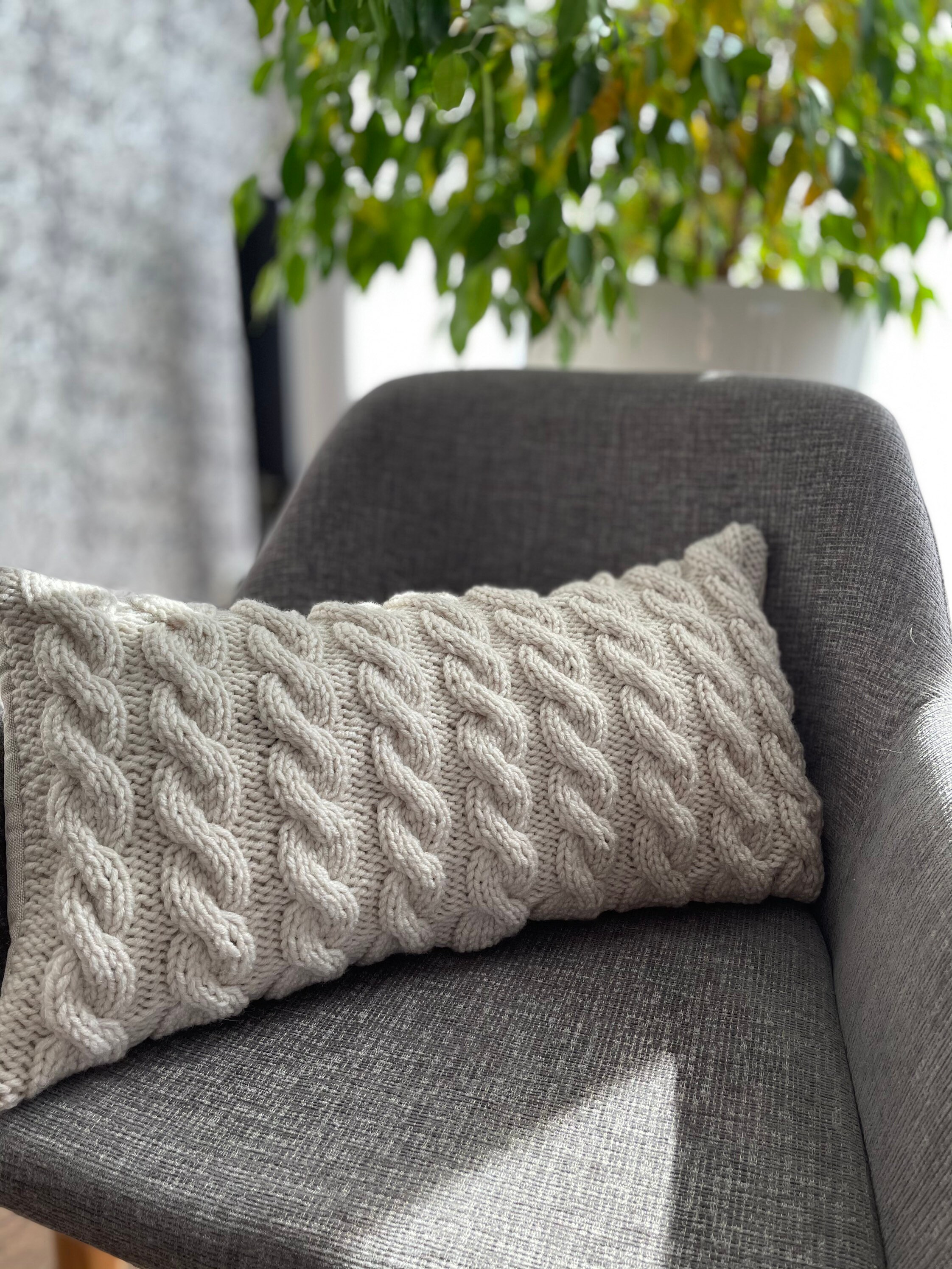 KNITTED LUMBAR PILLOW Cover in Cream, Ivory, Grey, Brown Color 12x20