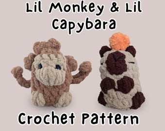 Lil Monkey & Lil Capybara Crochet Pattern Set – Simple Amigurumi Keychain Animals for Beginners