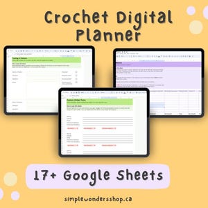 Planificador digital de crochet para pequeñas empresas Hojas de cálculo de Google Diseñado por el propietario de una empresa de crochet