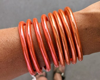 Buddhist Bangle Bracelet with Mantra - Coral and Salmon (Authentic and Premium Kumlai)