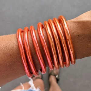 Buddhist Bangle Bracelet with Mantra - Coral and Salmon (Authentic and Premium Kumlai)