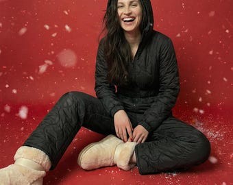Retro ski suit women vintage one piece ski jumpsuit, snowsuit winter outfit, stylish womens ski suit apres ski look
