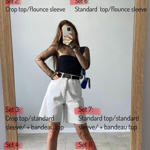 Mesh sleeves black top, long sleeve see through top, fitted mesh panel sleeves top, slim fit sheer black top, transparent sheer mesh top image 5
