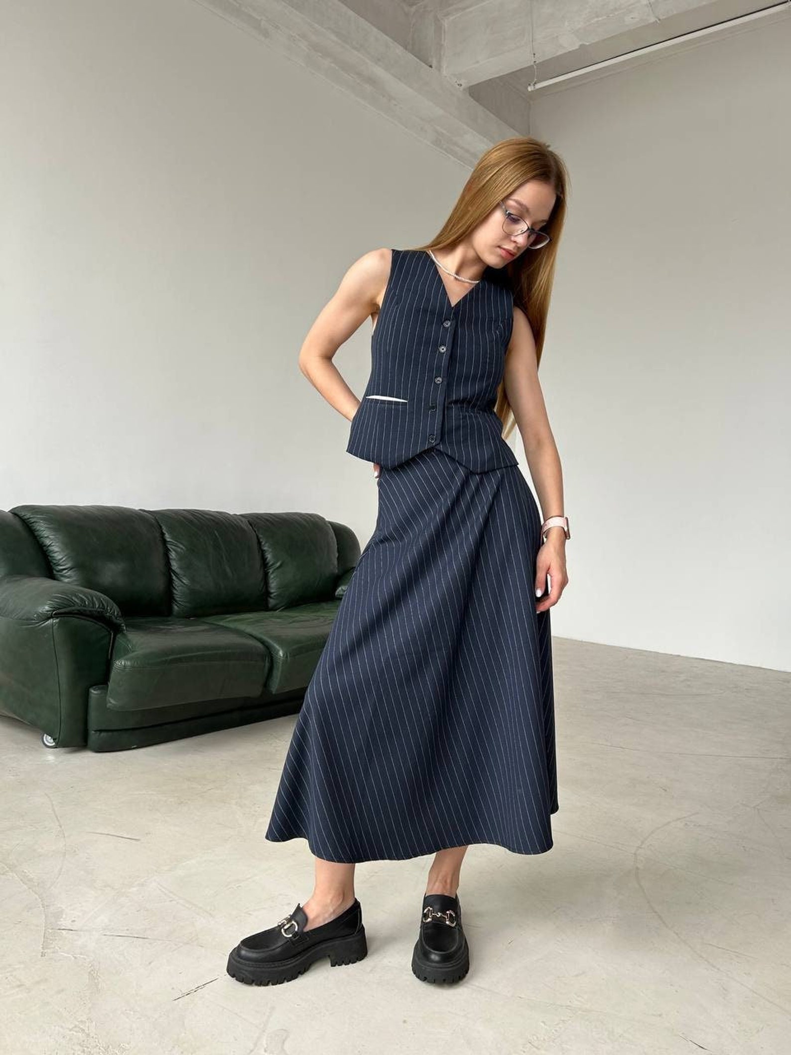 Waist Vest Coat & Flared Skort Skirt Coord Set