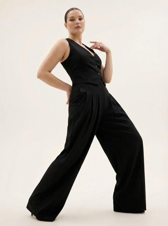 Bridal Pantsuit, Wedding Guest Suit, Palazzo Pants Set, Womens Vest Suit, Formal Two Piece Set, Elegant Wedding Suit