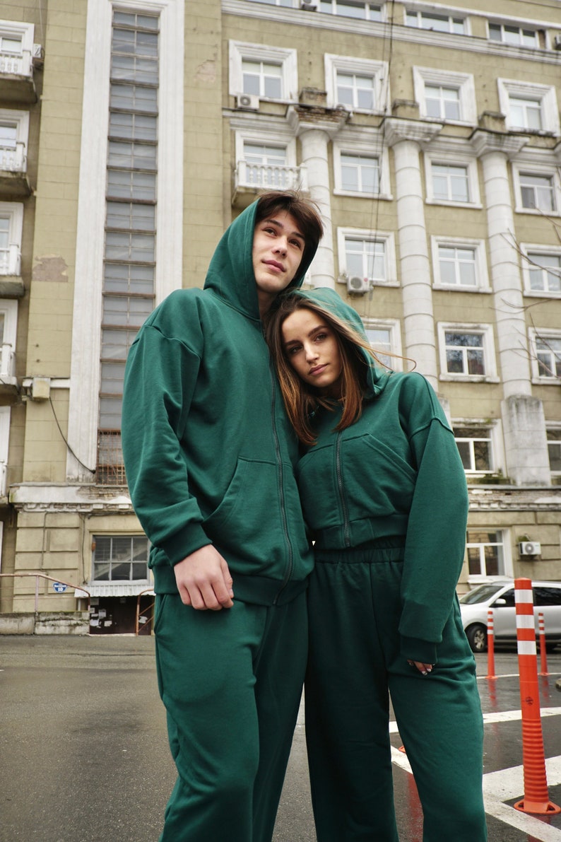 Couple hoodies, matching couple set, hoodie for him and her, couples sport wear, valentines hoodie , active couple outfits image 1