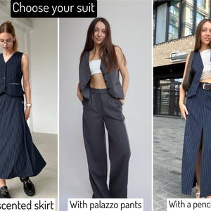 Plus size woman suit set of 2, custom vest with palazzo suit, classic pants suit, wedding guest suit