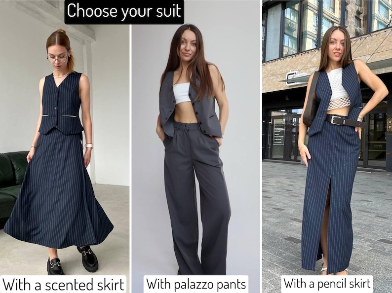 Plus size woman suit set of 2, custom vest with palazzo suit, classic pants suit, wedding guest suit