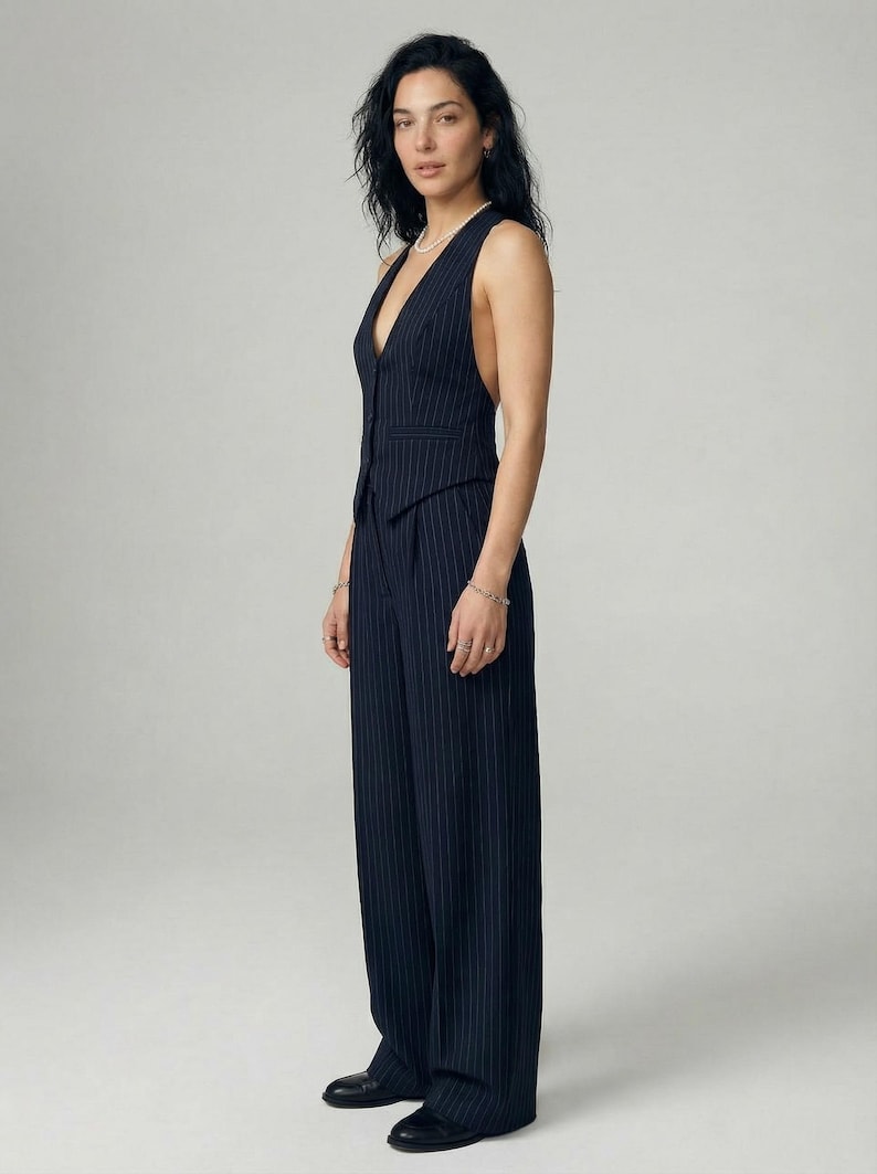 Custom corset vest with palazzo suit, plus size woman suit set of 2, classic pants suit, wedding guest suit, suit with skirt image 18