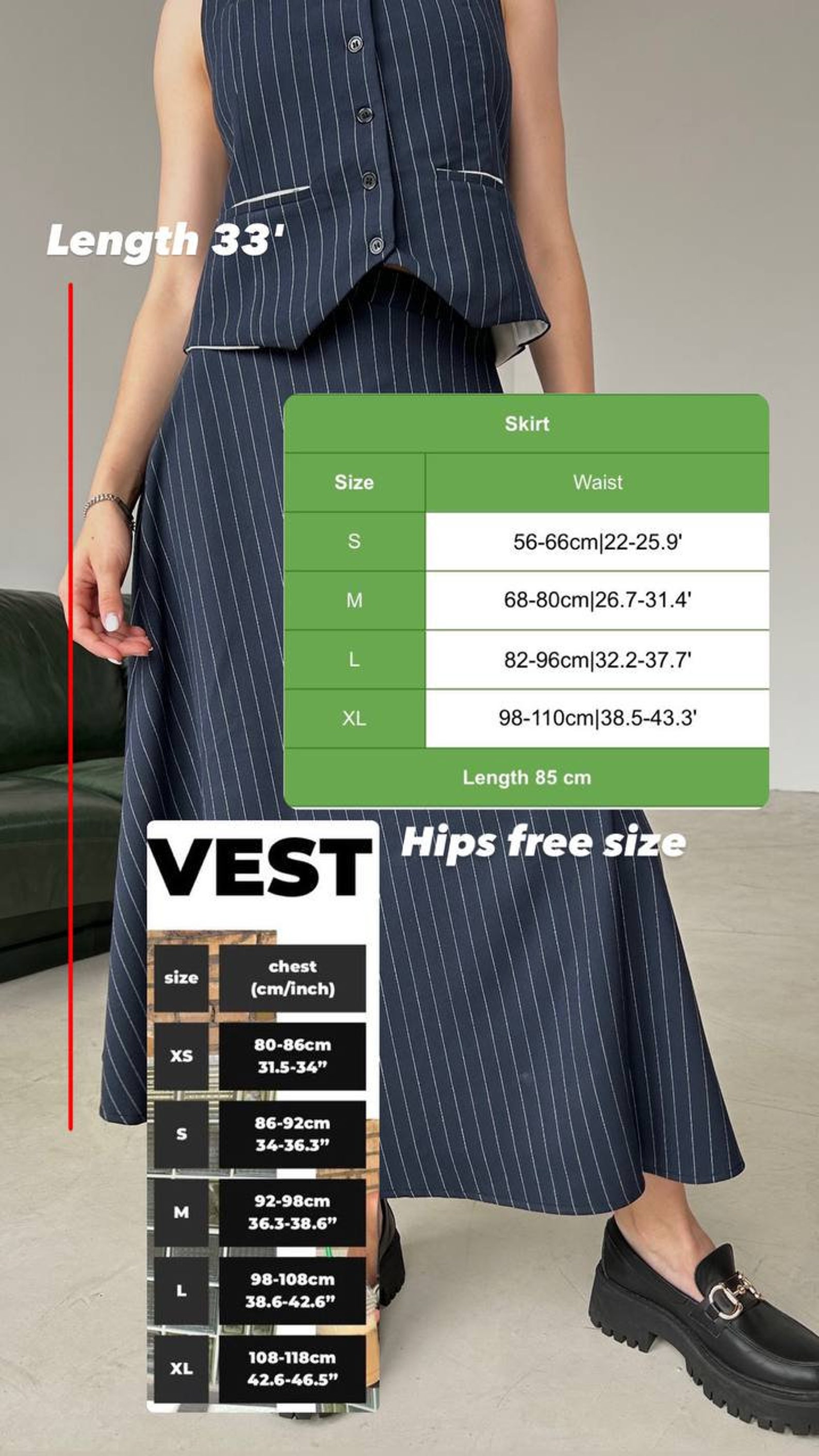 Formal Wear Striped V Neck Vest With Skirt Blue Set