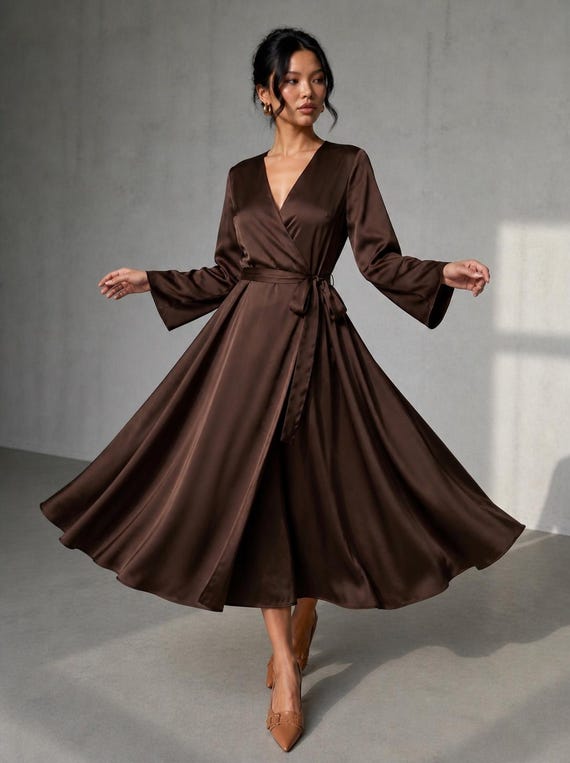 red satin wrap midi dress Dark Burgundy Dress - Satin Dress - Satin Wrap Dress - Midi Dress