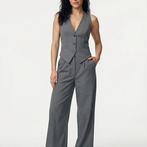 Custom corset vest with palazzo suit, plus size woman suit set of 2, classic pants suit, wedding guest suit, suit with skirt image 13