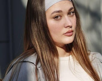 Stretch white headband, yoga sports headband, head wrap hair band, pastel plain headband, stretch workout headband, wide large headband