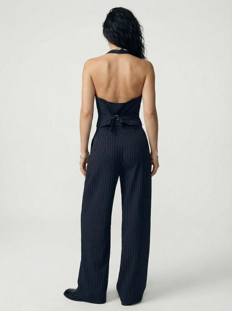 Custom corset vest with palazzo suit, plus size woman suit set of 2, classic pants suit, wedding guest suit, suit with skirt image 9