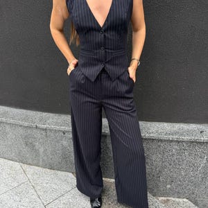 Elegant women’s suit set, bridal pantsuit wedding outfit, palazzo pants business suit, formal two piece vest and pants ladies suit